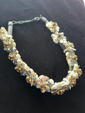 JCrew Embellished Corded Metallic Floral Necklace